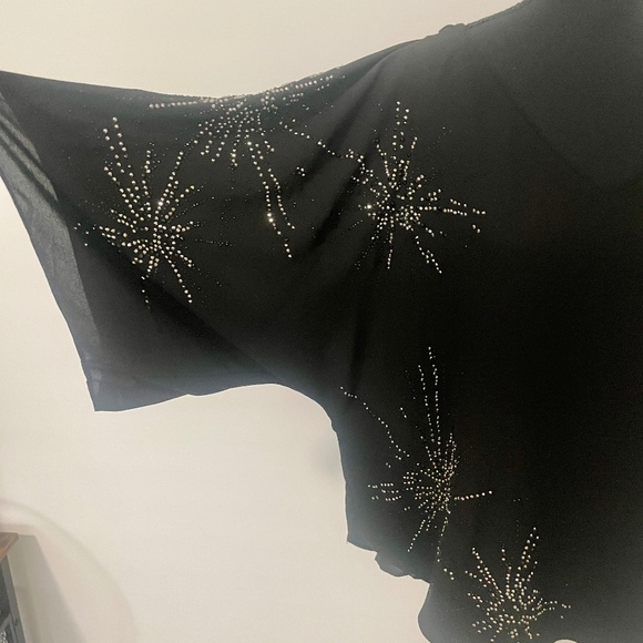 White House Black Market Kimono Sleeve Blouse, M, EUC, Black with Bling - Picture 12 of 13